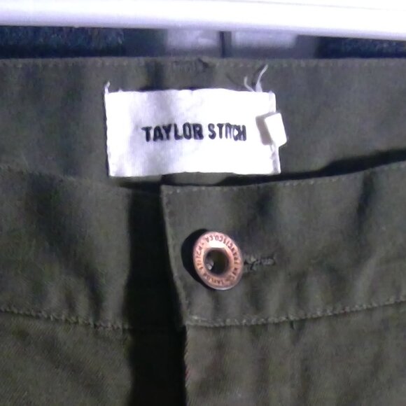 TAYLOR STITCH green Unisex 34" Cotton Button Trousers 35" inseam Pants Pockets - Picture 2 of 14